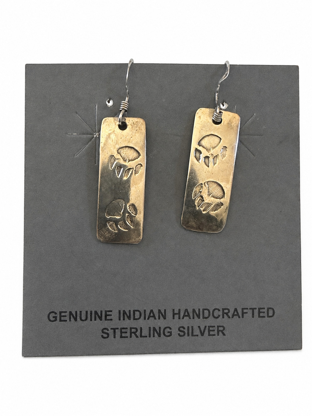 Navajo Sterling Silver Bear Paw Dangle Earrings Signed Handmade 2in JR Jackson
